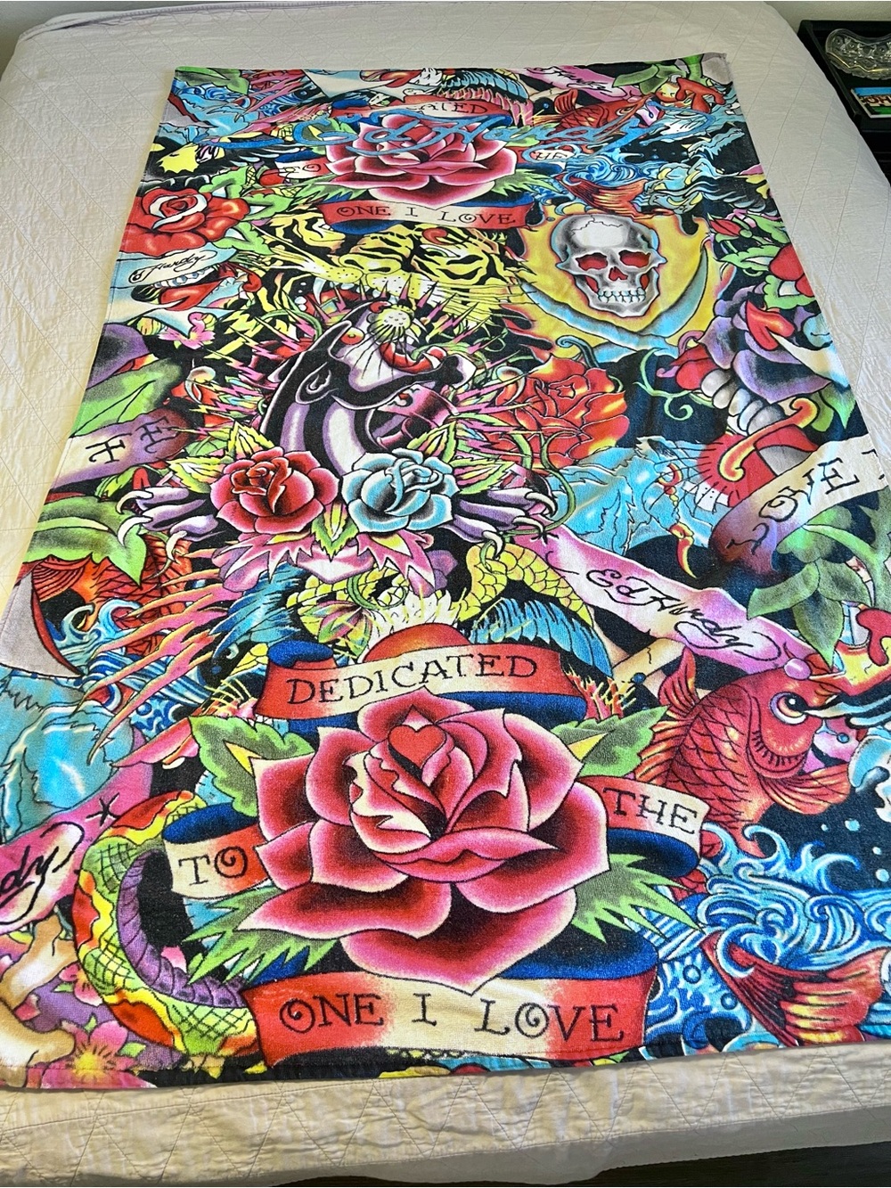 Vintage 2000s Y2K Ed Hardy 100% Cotton Beach Towel Tattoo Print